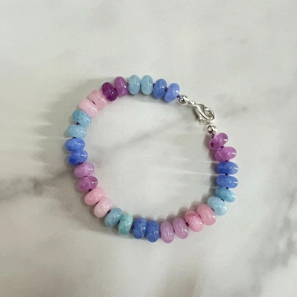 Ombre Jade Gemstone Beaded Hand Knotted Bracelet Silver Plated Clasp - Picture 1 of 7